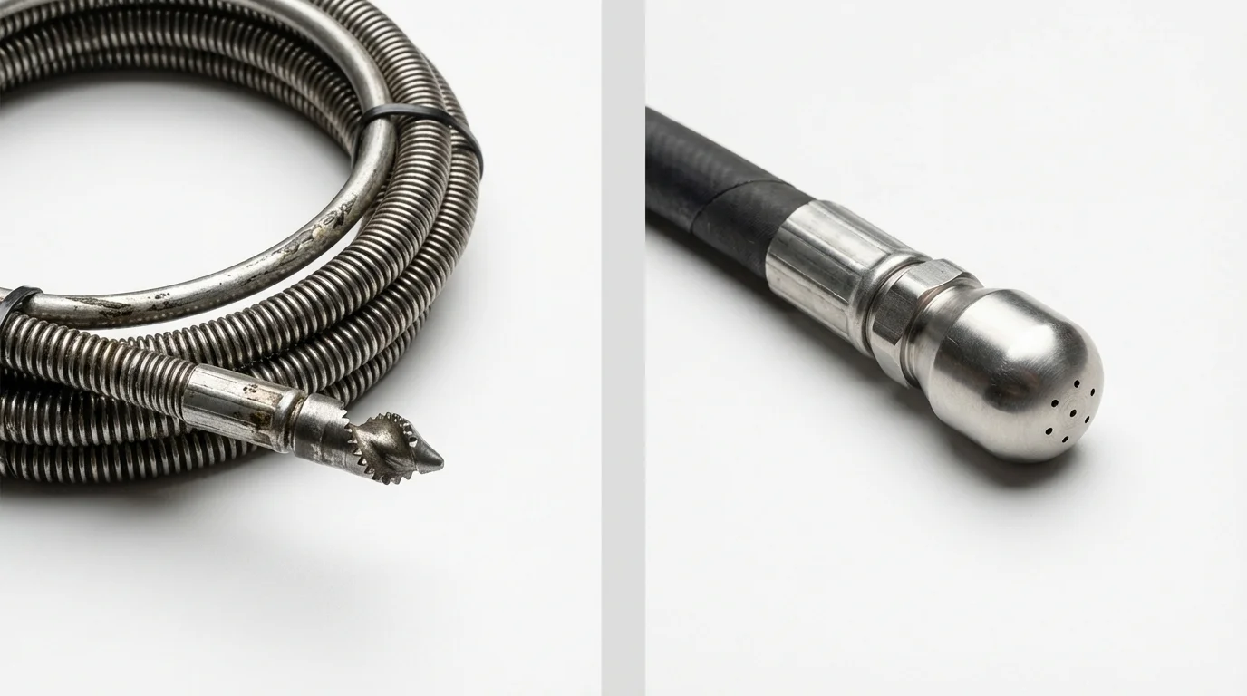 Drain snake cable and hydro jetting nozzle used for drain cleaning in Beaver, UT