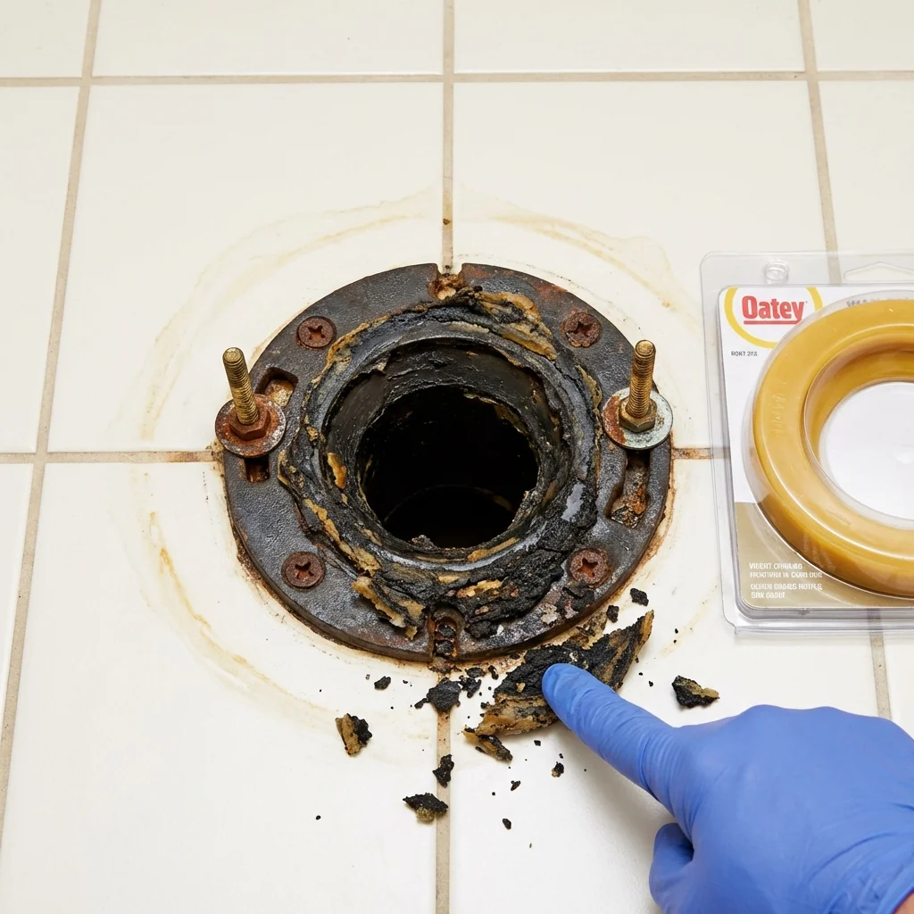 Failed wax ring showing water seepage at the base of a toilet in a Beaver, UT home